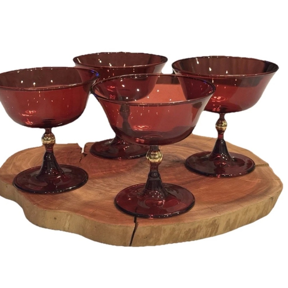 Anthropologie Catherine Martin Set/4 RED Coupe Glasses - Picture 2 of 8